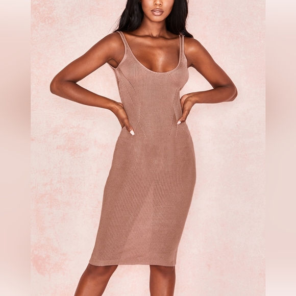 House of CB Ophir Mocha Rib Knit Vest Dress - Picture 2 of 11
